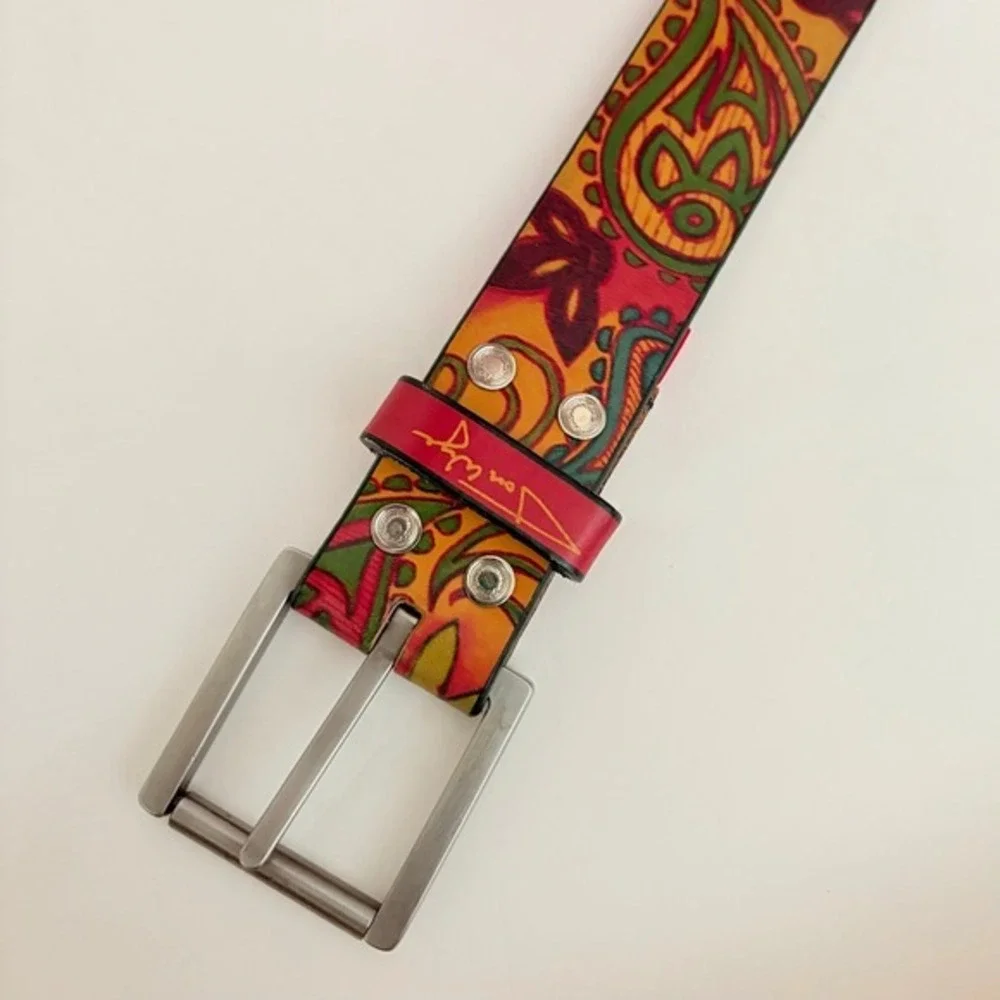 Unisex JON WYE Leather Paisley Belt Western Retro Made in USA Men Women 46